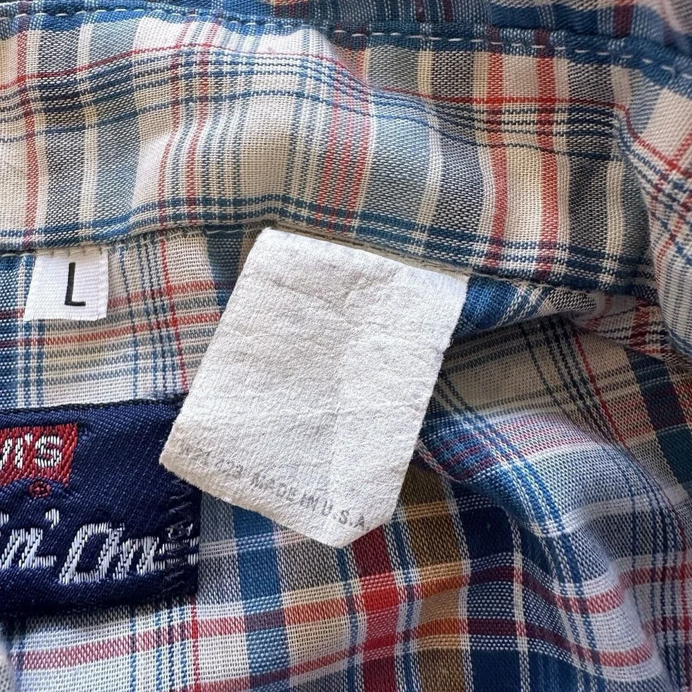 Vintage‎ Levi's Shirt Mens L Movin' On Plaid Button Up Western 80s Cotton